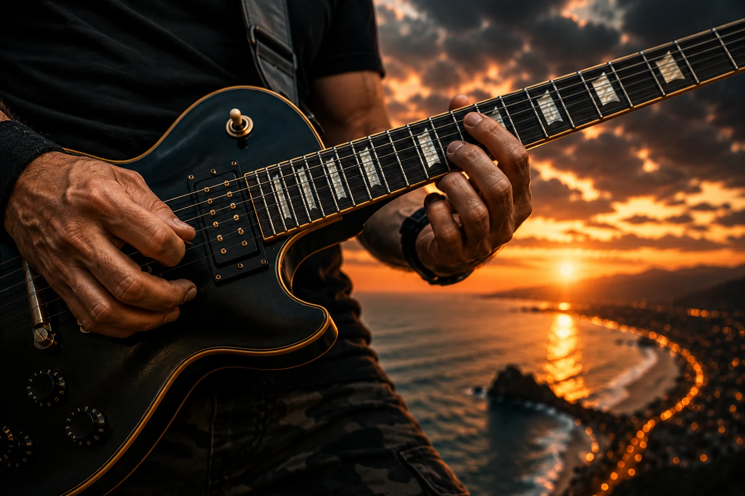 Guitare et lumière de fin de journée